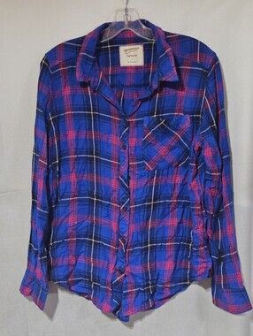 Arizona Jean Company Blue & Pink Plaid Boyfriend Fit Shirt